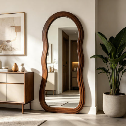 DAOYIJIAJU Wavy Full Length Mirror, 67"x31.5" Large Irregular Aesthetic Mirrors with Triple Layer Solid Wood Frame, Premium Organic Floor Mirror for Living Room Entryway Hallway, Leaning/Hanging