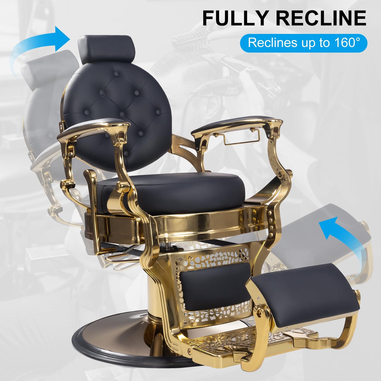 MYS Vintage Barber Chair for Hairdressers Heavy Tattoo Shampoo Heavy Duty Barber Chair Professional Salon + Golden