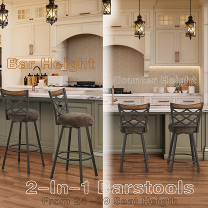 KORZEY Swivel Bar Stools Set of 4, 25/30 Inch Adjustable Black PU Leather Bar Chair with Black Frame, Mid-Century Upholstered Counter Barstools with Backs