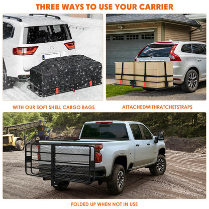 Garvee 70" x 30" x 6", Hitch Cargo Carrier, 500 Lbs Capacity with Ratchet Straps & Cargo Bag, Folding Hitch Mount Cargo Carrier Basket with Hitch Lock for 2" Receiver, Fit for SUVs