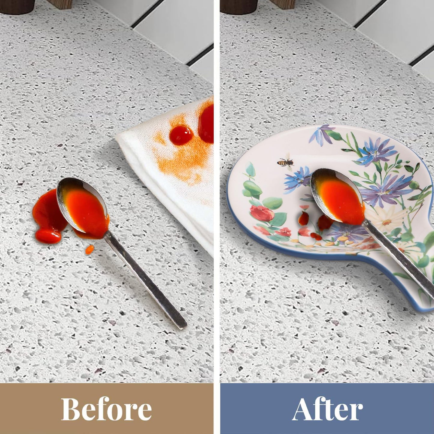 Bico Summer Provence Spoon Rest for Stove Top, Ceramic Spoon Holder for Kitchen Counter, Easy to Clean Coffee Spoon Rest Dishwasher Safe, Kitchen Cooking Utensil Rest for Ladles Spatula