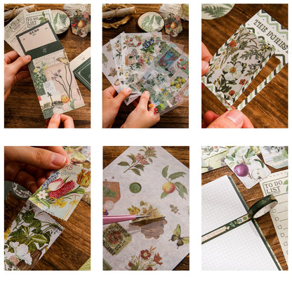 Scrapbooking Supplies Kit, Vintage Botanical Aesthetic Scrapbook Kit for Bullet Junk Journal, Stationery, A6 Grid Notebook, Flower DIY Journaling Supplies, Birthday Craft Gift for Teen Girl Women