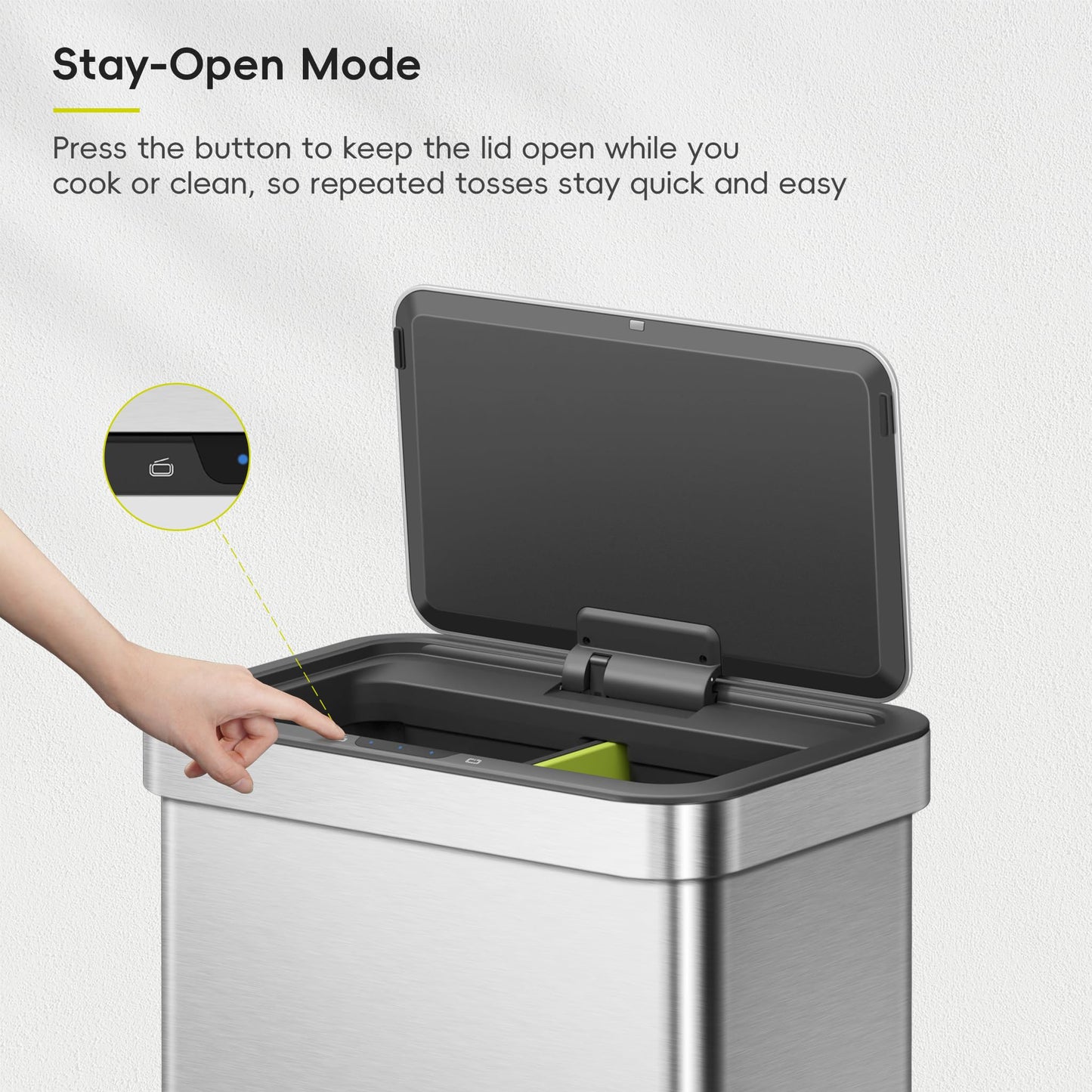 EKO Econova 30L+30L Dual Compartment Motion Sensor Trash Can, 16 Gallon Automatic Kitchen and Recycling Bin, Soft-Close Lid, Fingerprint-Resistant Stainless Steel Garbage Bin, 2 Inner Buckets