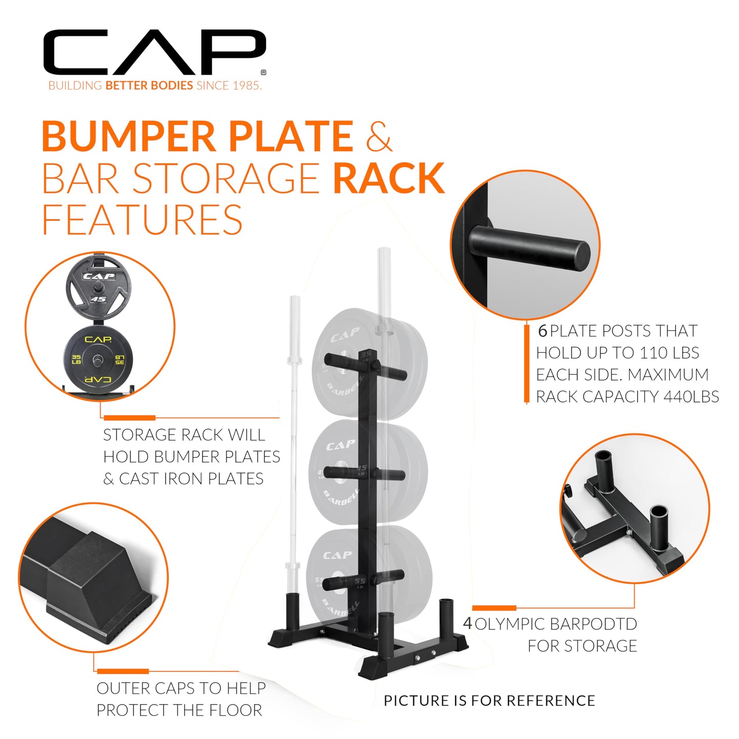 CAP Barbell 370 lb Economy - Speckled Olympic Plate Set with Traditional Plate Rack & Barbell Storage | 6 Weight Posts + 4 Barbell Holders