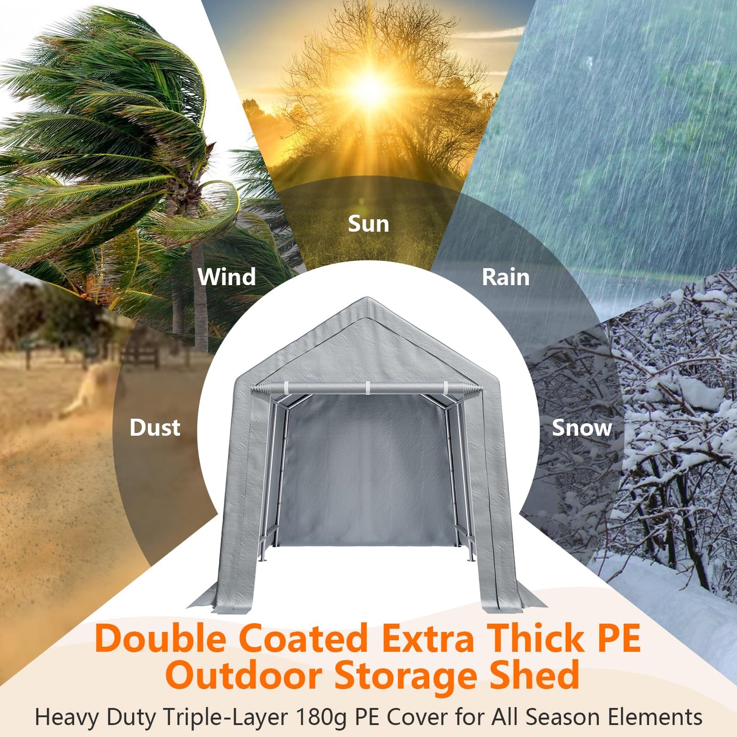 10×15 ft Outdoor Storage Sheds, Portable Storage Shelter Shed with Roll up Zipper Doors, Waterproof Outside Utility Shed Garage Tent for Motorcycle, Bicycles and Camping Tools