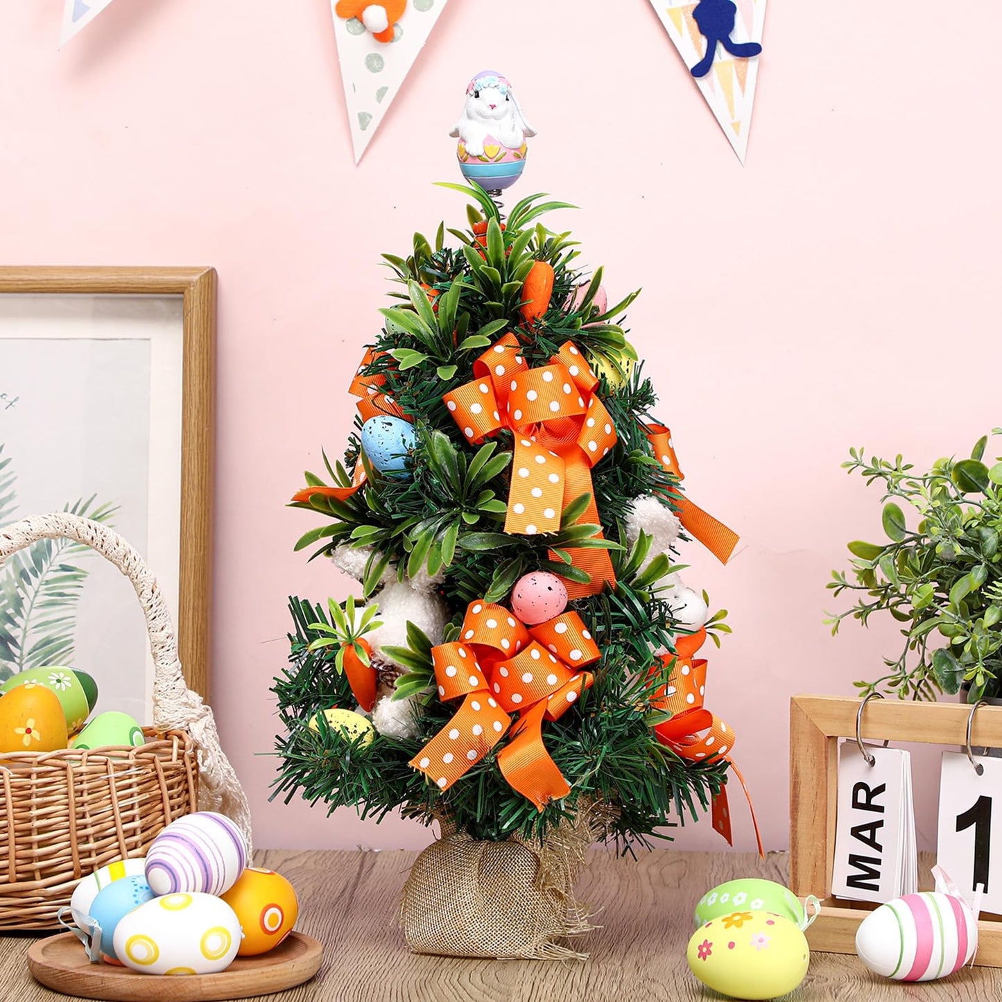 Zomiboo Easter Bunny Miniature Tree Topper Ornaments Easter Tree Topper Decorations 4 Inches Mini Bunny Ornaments for Holiday Spring Trees Party Supplies Home Decor