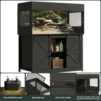 Herture 120 Gallon Reptile Terrarium with Stand, 4x2x2 Bearded Dragon Enclosure for Snakes Lizards, Large Vivarium Tank with Storage Cabinet, Acrylic Doors, Mesh Lid, Power Outlet Black PX04RTBB