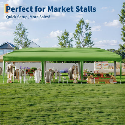Garvee 10x30FT Pop Up Canopy with Sidewalls, Outdoor Canopy Tent with SandBag & Carry Bag for Commercial Events, Camping, Backyard Parties, Green