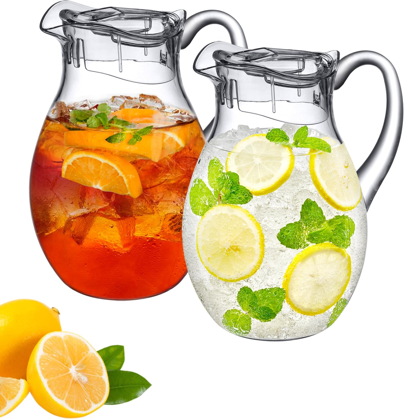 Amazing Abby - Bubbly - 2-Pack Acrylic Pitcher (72 oz), Clear Plastic Water Pitcher with Lid, Fridge Jug, BPA-Free, Shatter-Proof, Great for Iced Tea, Sangria, Lemonade, Juice, Milk, and More