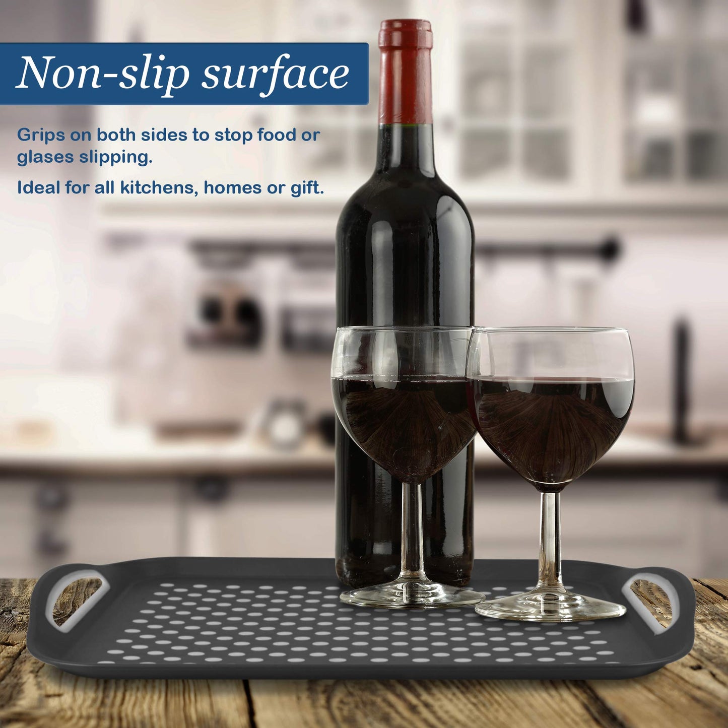 Food Trays for Eating on Couch - 2 Pack - Non Slip Dinner Trays for Eating Set of 2 Non Slip Serving Tray and Food Tray with Handles (Black & White)