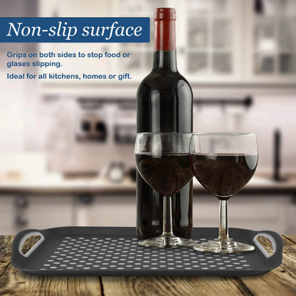 Food Trays for Eating on Couch - 2 Pack - Non Slip Dinner Trays for Eating Set of 2 Non Slip Serving Tray and Food Tray with Handles (Black & White)