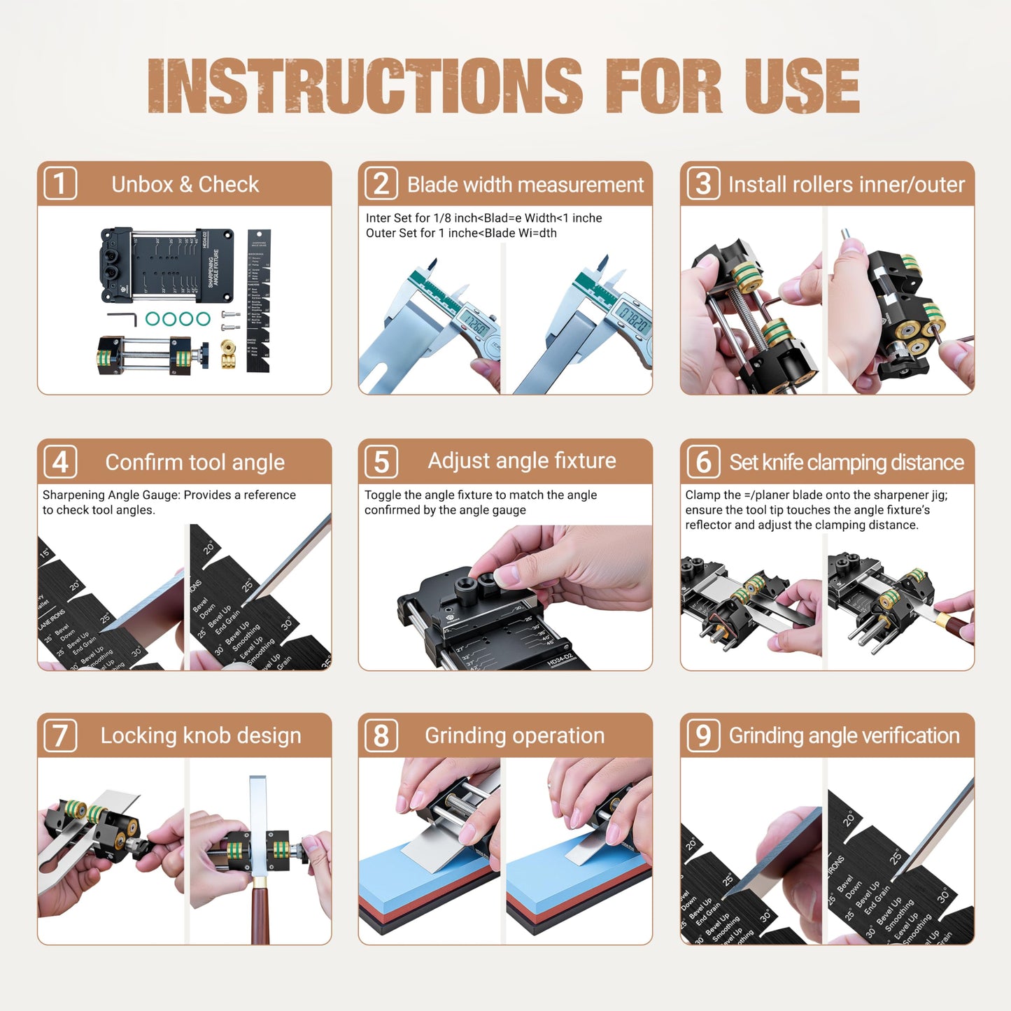 HONGDUI Chisel Sharpening Kit with Honing Guide, Sharpening Angle Fixture & Angle Gauge 15°-47°, Sharpener for 0.1"-3.2" Chisels, Planes, Woodworking Tool