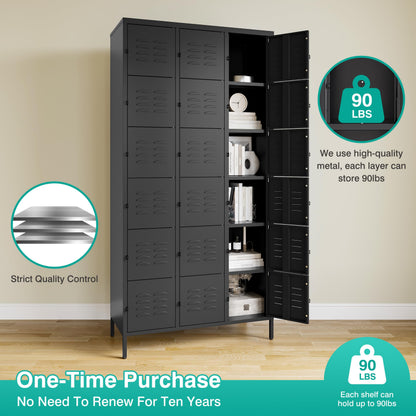 SISESOL Metal Lockers for Employees,Lockable Storage Locker with Shelf,Large Lockers for Storage with Leg,Gym Locker,Steel Employee lockers for Home Office School Gym Garage (Black,18 Door)