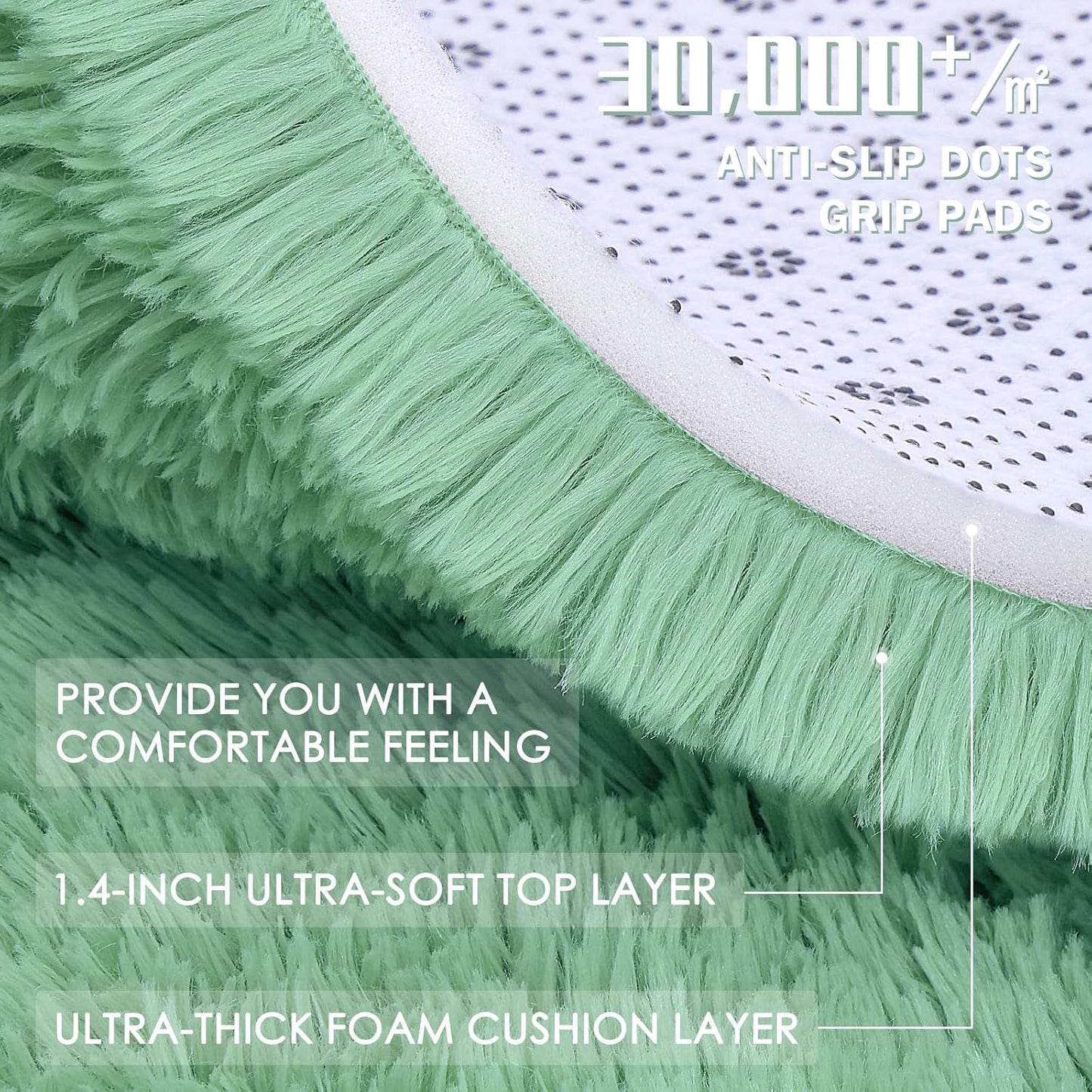 OLANLY Mint Green Round Area Rug - Soft, Fluffy, Machine Washable 5 ft Circle Carpet for Bedrooms & Nurseries