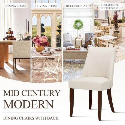 COLAMY Upholstered Dining Chairs Set of 4, Mid Century Modern Kitchen Chairs with Back, Farmhouse Fabric Side Dining Room Chairs with Wood Legs for Dining Room Restaurant, Beige