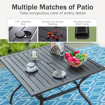 PHI VILLA Outdoor Patio Dining Set for 4 with 9ft Patio Umbrella (No Base), Outdoor Table and Chairs with Adjustable Patio Folding Chair & 37" Metal Dining Table for Garden, Yard and Deck