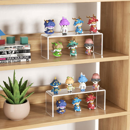 Aminigram 4 Pack Large Acrylic Risers Display Stands, Perfume Organizer Stand, Clear Acrylic Shelf for Show Decor Display, Toys, Cupcake and More(12.4 x 4 x 4.6 inches)