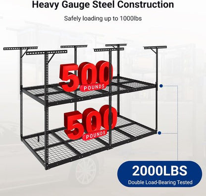 FLEXIMOUNTS 4x8 Overhead Garage Storage Rack - Adjustable Heavy-Duty Metal | 1000 lbs Capacity, Black