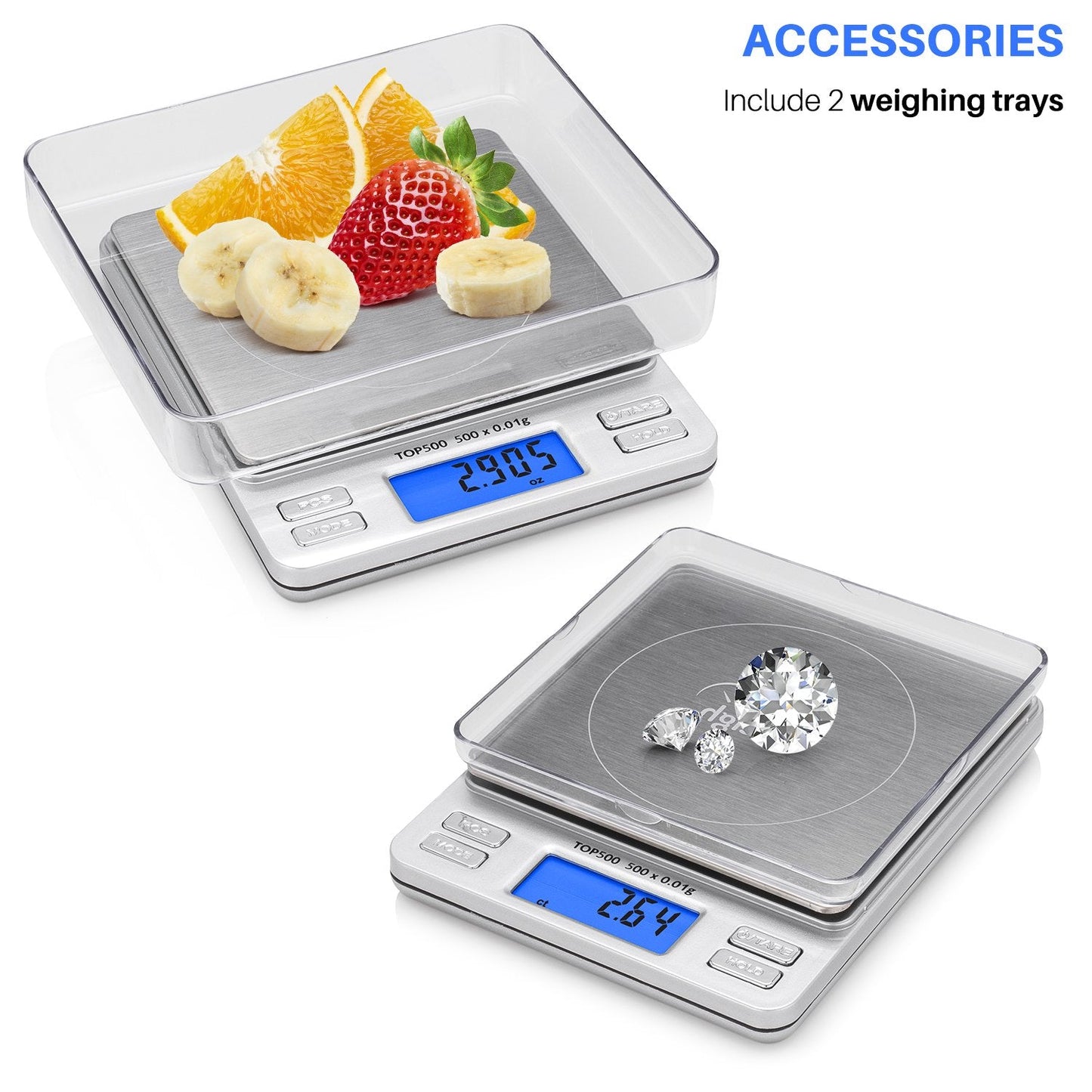 Smart Weigh Digital Pro Pocket Scale 500g x 0.01g – 6 Units: g, oz, gn, ozt, DWT, ct – High Precision for Kitchen, Herbs & Jewelry – Includes Hold/Counting, 2 Trays & Batteries