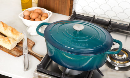 Larder & Vine 6-Piece Enameled Cast Iron Pan Cookware Sets, Includes 8 Quart and 5.7 Quart Dutch Oven with Lids, Braiser/Crock Pot with Lid (Bondi)