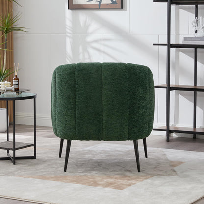 Noble House Home Furnishings Hucdt 29.9'' Boucle Barrel Club Chair, Upholstered Accent Chair, Channel Tufted Armchair, Extra Seating Lounge with Metal Legs, Single Sofa for Living Room Home, Green