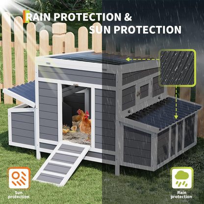 GarveeLife Wooden Chicken Coop, 55" Large Wooden Chicken House with 6 Nesting Boxes, Outdoor Chicken Cage for Outdoor Farm Yard