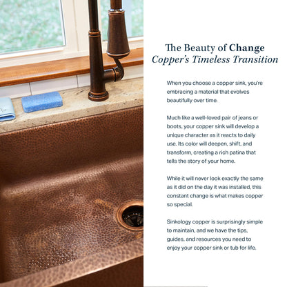 Sinkology Orwell 30 Inch Undermount Copper Kitchen Sink Single Bowl - Hand-Hammered 16-Gauge Solid Copper, Deep Single Basin, Antique Copper, Sinkology Everyday Warranty, Fits 33 Inch Cabinet