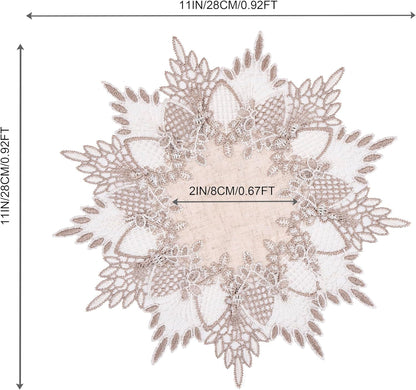 11 inches White Linen Doily Round Neutral Earth Tones Beige Lace Coffee Table Topper Dresser Scarf Place Mats