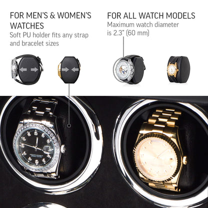 Watch Winder for 4 Watches with LED Backlight, LCD Display and Motor-Stop Option (Black & Black)