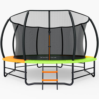 Yohood Trampoline Outdoor 12FT 14FT, Recreational Trampolines with Enclosure Net and Ladder, ASTM Approved for Kids and Adults, with Additional 8 Stabilizer Bars and Anti-Rust Coated Galvanized Frame