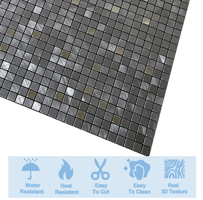 XUANINY 10-Piece Peel and Stick Backsplash for Kitchen Aluminum 3D Wall Sticker Panel Self-Adhesive Metal Mosaic Tile (11.41"x11.41"Grey)