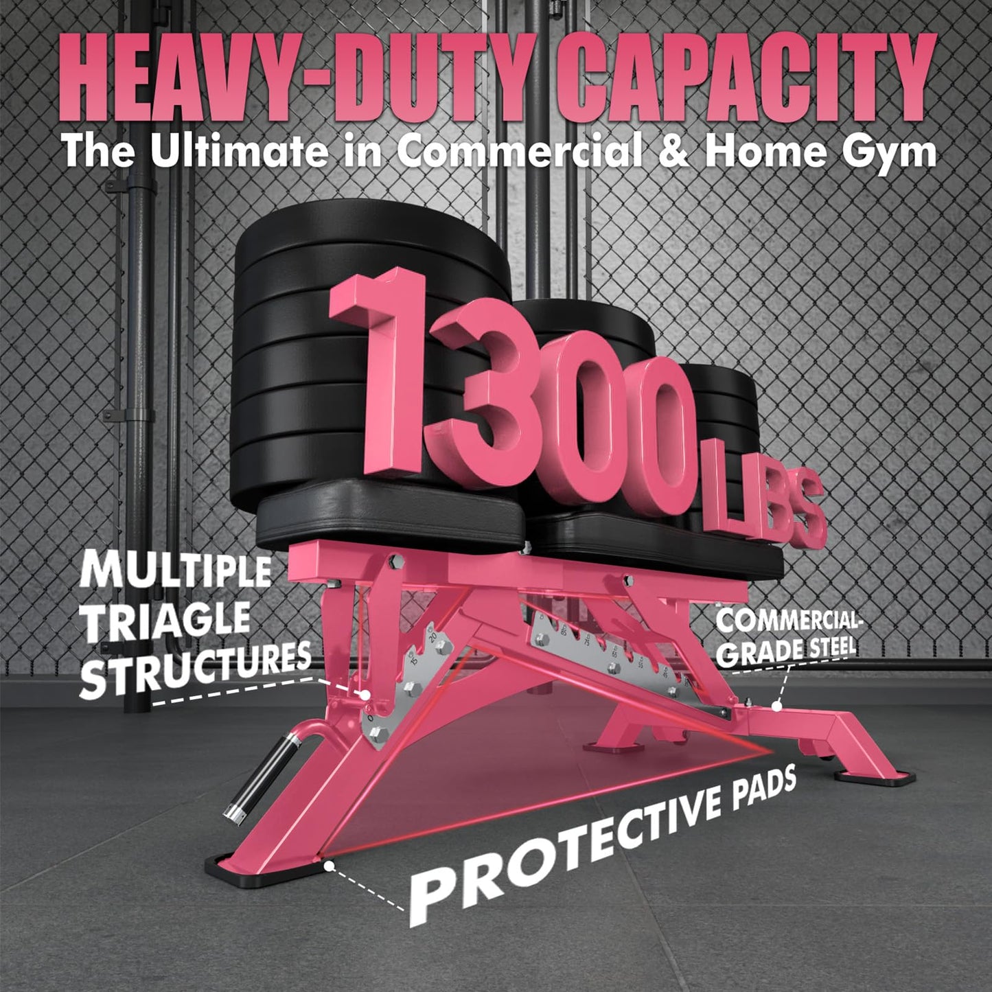 RITFIT Adjustable Weight Bench with Multiple Back Positions for Full Body Workouts, Incline, Decline, and Flat Settings for Home Gym Strength Training, 1300LB Capacity (Pink,with 2x5lb round dumbbells)