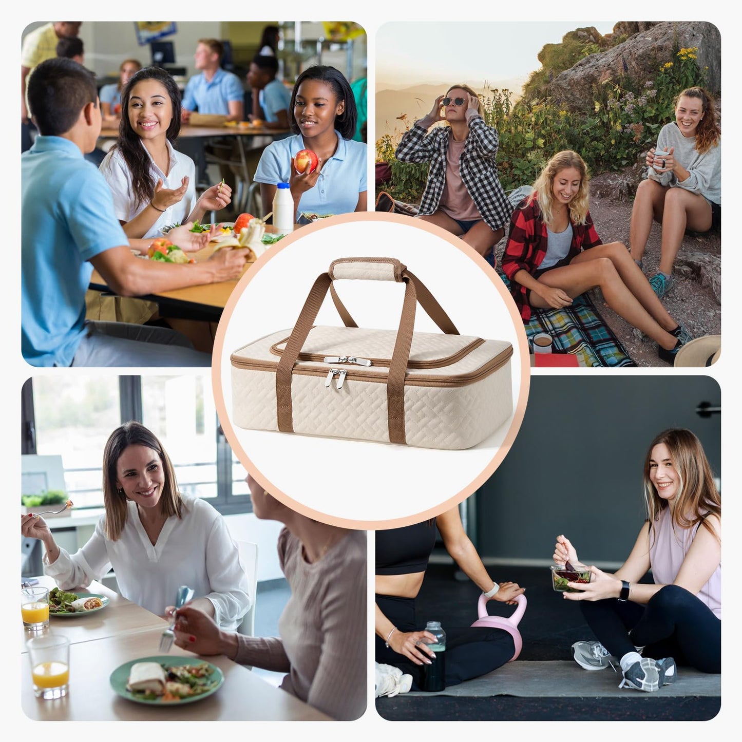 MIAOJIE Insulated Casserole Carrier - Portable Casserole Carrier for Hot or Cold Food, Lasagna Holder for Parties,Picnic,Cookouts,Traveling - Fits 9" x 13" Baking Dish (Beige)