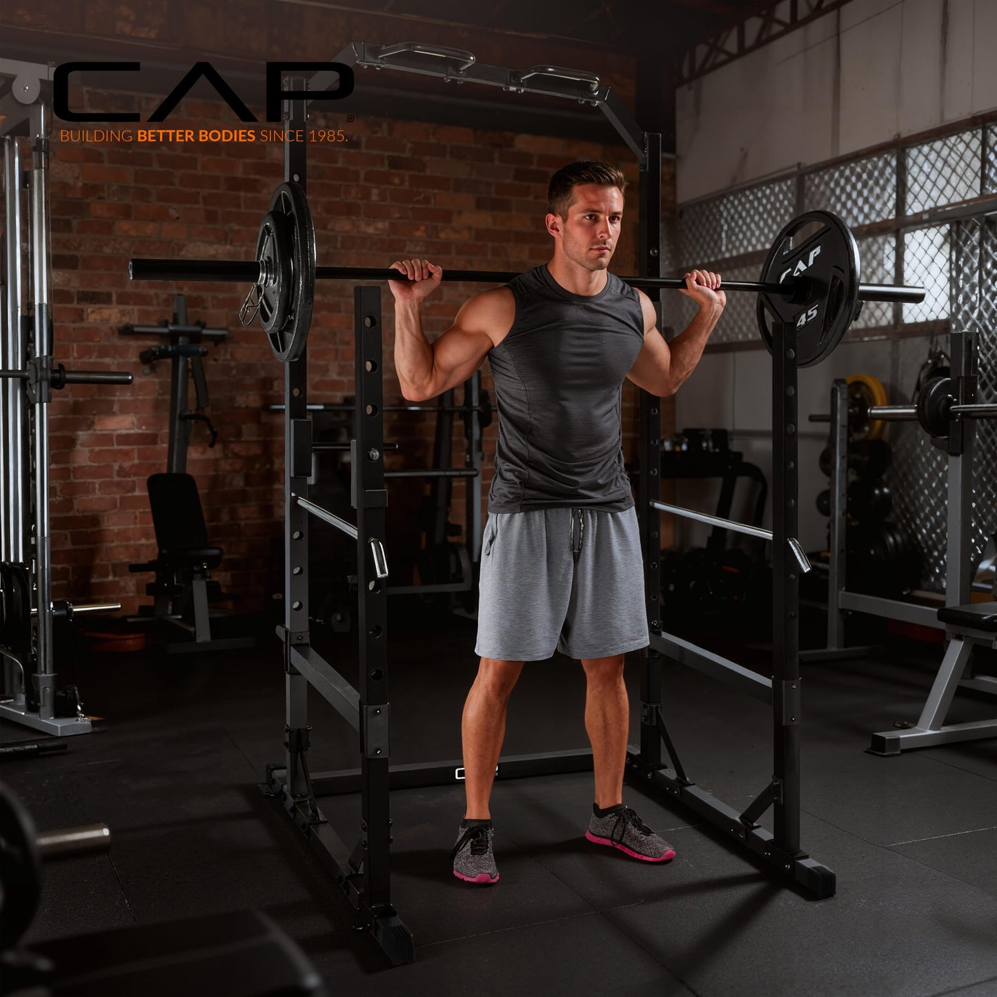 CAP Barbell Multi-Use Power Rack – Heavy-Duty Power Cage with Pull-Up Bar, Dip Handles, and J-Cup Catches – Strength Training Gym Rack for Home or Garage Gym | Green