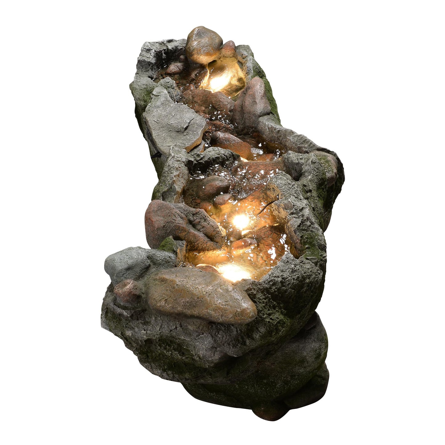 Teamson Home Riverstone Cascade Water Fountain Outdoor–LED Light with Adjustable Flow & Electric Pump, Gray