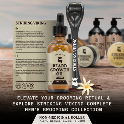 Striking Viking Beard Oil with Biotin for Men - 2 Fl Oz, 1 Pack, Sandalwood - Thickening & Conditioning Beard Growth Oil & Serum with Argan & Jojoba for Hydrated Facial Hair