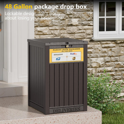 LHBGO Package Delivery Box for Outside with Sign, 48 Gallon Storage with Lockable Secure, Outdoor Package Drop Container