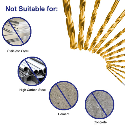 230 Pieces Titanium Twist Drill Bit Set, 135° Tip High Speed Steel, Size from 3/64" up to 1/2", Ideal Drilling in Wood/Cast Iron/Aluminum Alloy/Plastic/Fiberglass, with Hard Storage