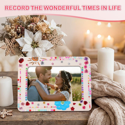 Yousoontic 30 Pack Picture Frame Painting Craft Kit for 4 x 6 Inch Photo DIY Unfinished Wooden Picture Frames with 30 Pcs Color Pens and 10 Sheets Crystal Diamond Stickers for DIY Craft