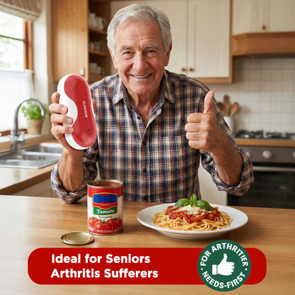 CACOE Automatic Smart Electric Can Opener with Auto Stop & USB-C Charging - Cordless Can Opener for Elderly and Arthritic Users for Seniors & Arthritis, Effortless One-Touch Open (red)