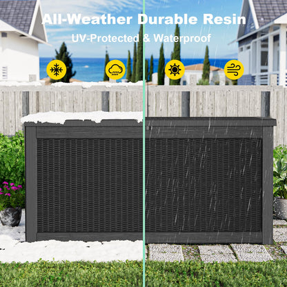 KFY 320 Gallon Waterproof Outdoor Storage Box, UV Resistant Resin Deck Box with Hydraulic Rod for Reinforced Stability, Perfect for Patio, Garden, and Pool（Black，320 Gallon）