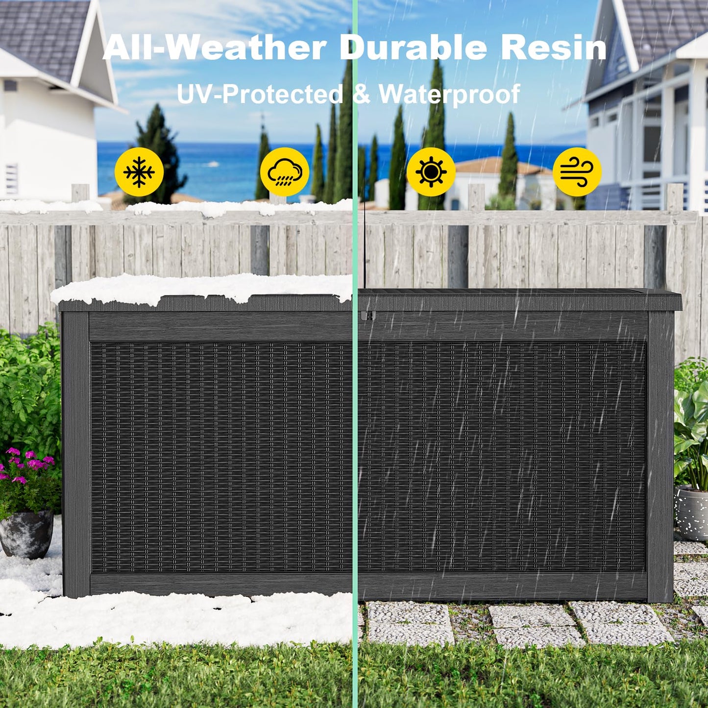 EasyUp 320 Gallon Deck Boxes Waterproof, Outdoor Large Storage Boxes with Lids, Outside Resin Storage Box & Deck Boxes for Patio, Garden Use(Black)