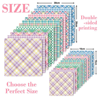 Whaline 24 Sheet Spring Pastel Plaid Pattern Paper 12 Designs Scrapbook Specialty Paper Easter Double-Sided Decorative Craft Papers for DIY Card Making Scrapbook Photo Album Decor, 11.8 x 11.8 Inch