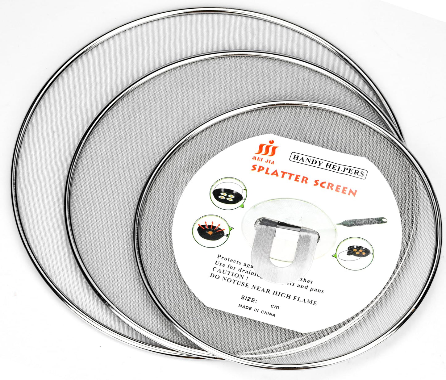 3 Pack Splatter Screen for Frying Pan 13" 11.5" 9.8" Stainless Steel Grease Splatter Guard Ultra Fine Mesh Lids with Fold Flat Knob Set for Prevent Oil Splatter
