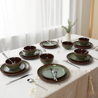 Pokini 36 Piece Stoneware Dinnerware Sets, Ceramic Plates and Bowls Set, Microwave & Dishwasher Safe Kitchen Dish Set, Modern Dinner Salad Plates | Cereal Bowls for 12, Dishware Sets Sage Green