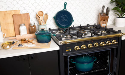 Larder & Vine 5-Piece Enameled Cast Iron Cookware Set - Includes 5.7 Quart Dutch Oven with Lid, 10.25 Inch Skillet, 2.2 Quart Saucepan with Lid (Bondi)