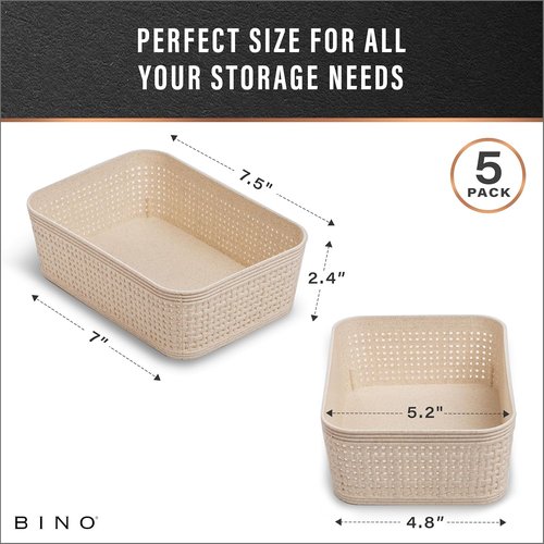 BINO Woven Plastic Basket - XS Natural, 5-Pack | Stylish Home Organization & Space-Saving Storage