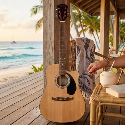 Fender FA-125CE Dreadnought Cutaway Acoustic-Electric Guitar - Natural Bundle with Hard Case, Tuner, Strap, Strings, Picks, and Austin Bazaar Instructional DVD