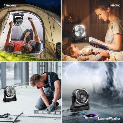 AddAcc 40000mAh Battery Operated Camping Fan & Portable Rechargeable Desk/Camping Fan with Light and Hook