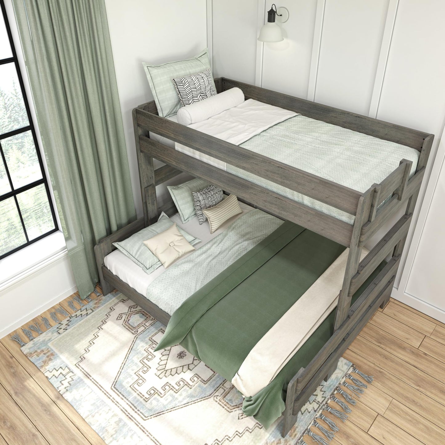 Max & Lily Bunk Bed, Twin XL-Over-Queen Bed Frame For Kids, Solid Wood for No Box Spring Needed, Driftwood